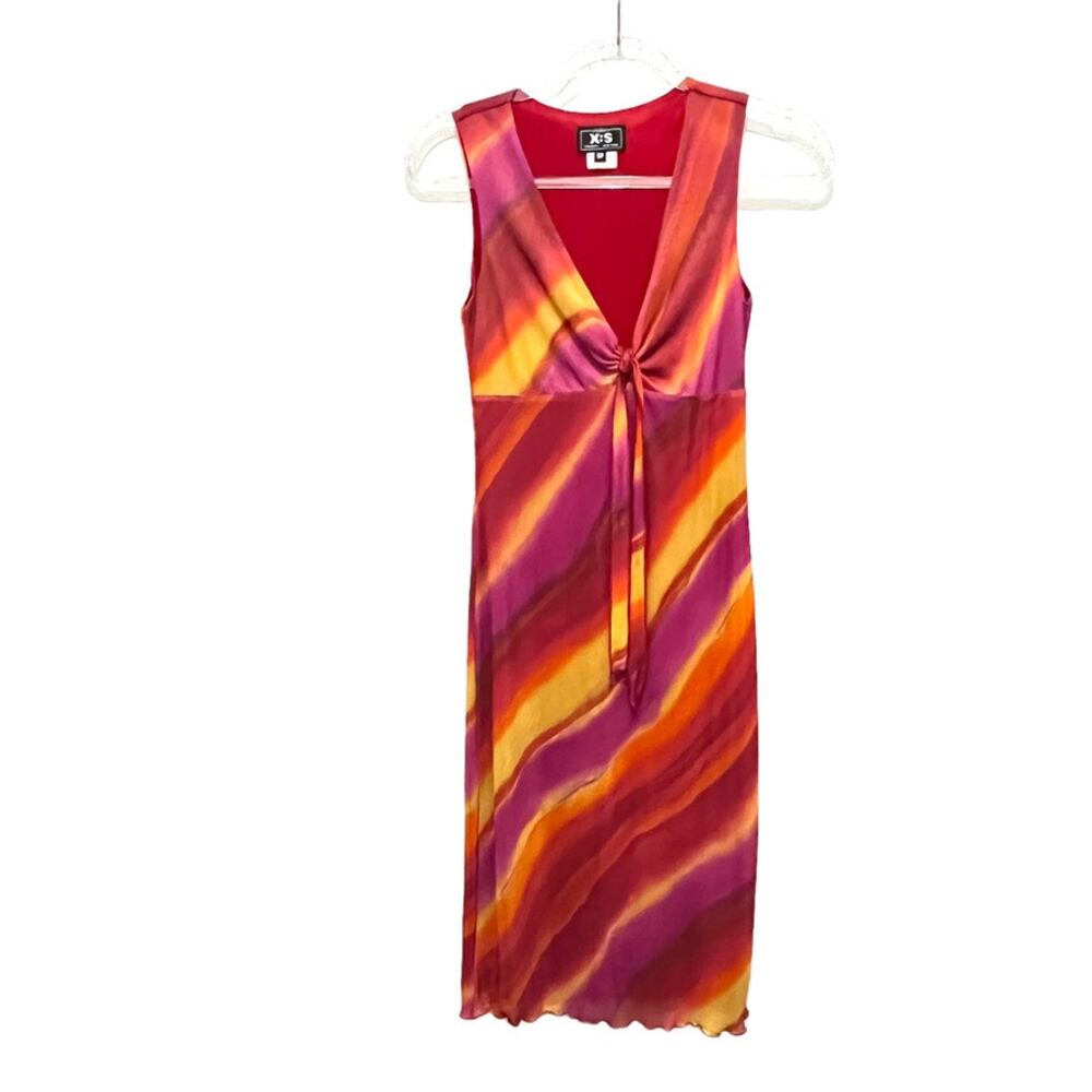 Mesh 90s Dress Made in Canada Retro Bold Fire Color Red Sleeveless Size Small S